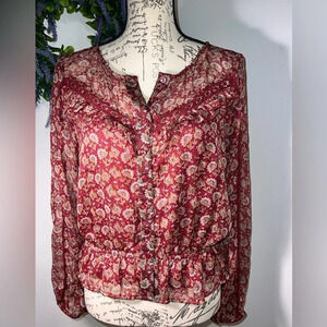 American Eagle Outfitters,M, embroidered ruffle bell sleeve, metallic floral top